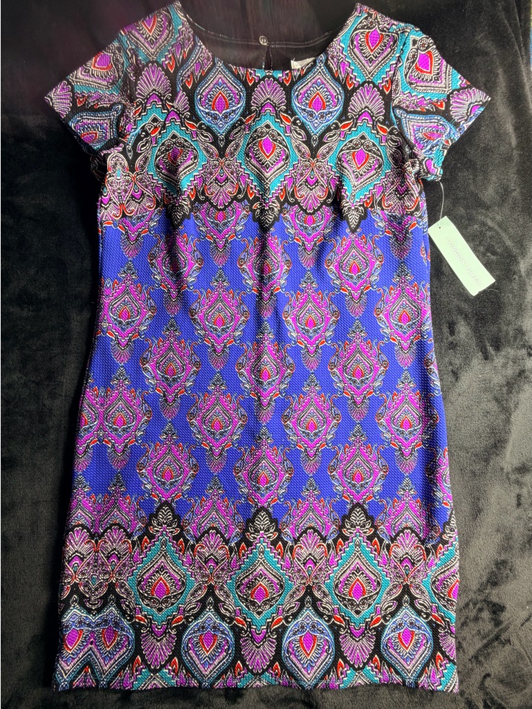 Nwt London Times Medallion Print Sheath Dress Size 8 Boho Chic Jewel Tone